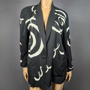 Vintage 80s 90s Oversized Blazer size M Black White Abstract Swirl Art to Wear